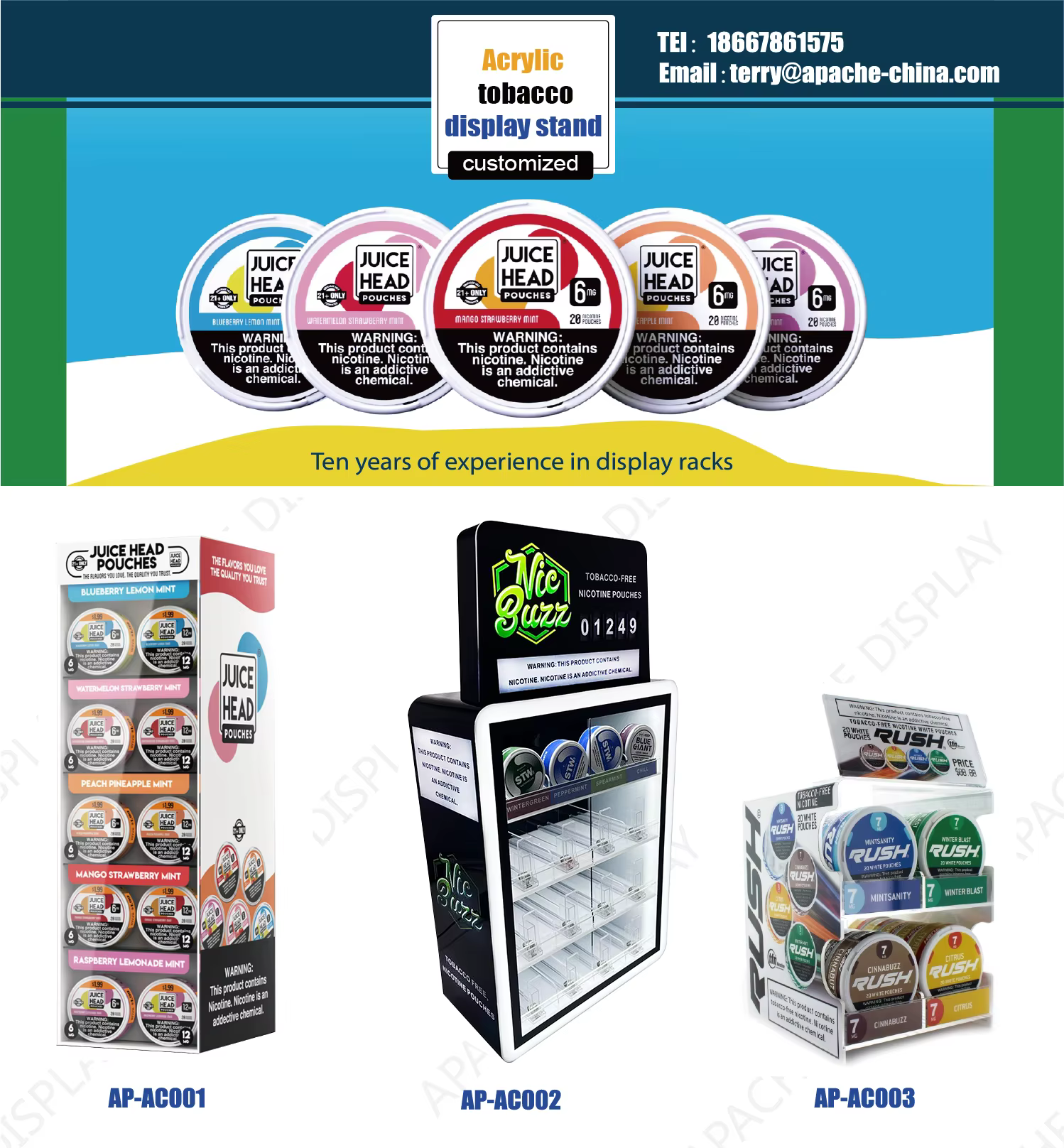 Customized Juice Head Nicotin Pouches Counter Top Display Rack Acrylic Display Stand for Tobacco and Smoke Shop supplier
