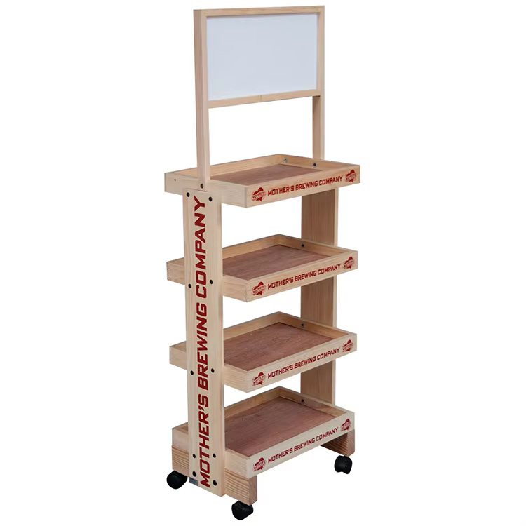 New Arrival Wood Beverage Bottle Display Rack Beer Floor Display Stand for Grocery Store