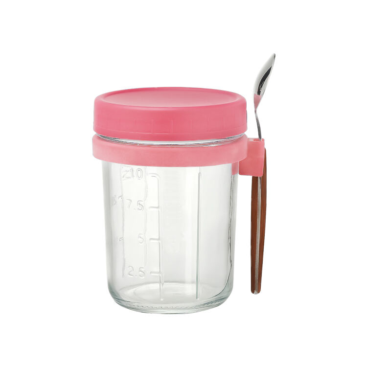 380 ml Glas-Frühstücks-Mason-Gläser mit Deckeln und Löffeln