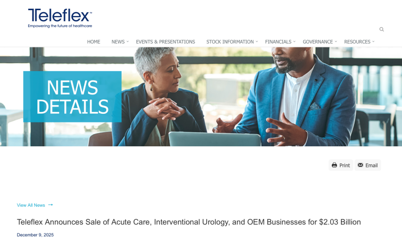 Gigante de Dispositivos Médicos Vende Três Unidades de Negócio por 14,3 Bilhões de Dólares