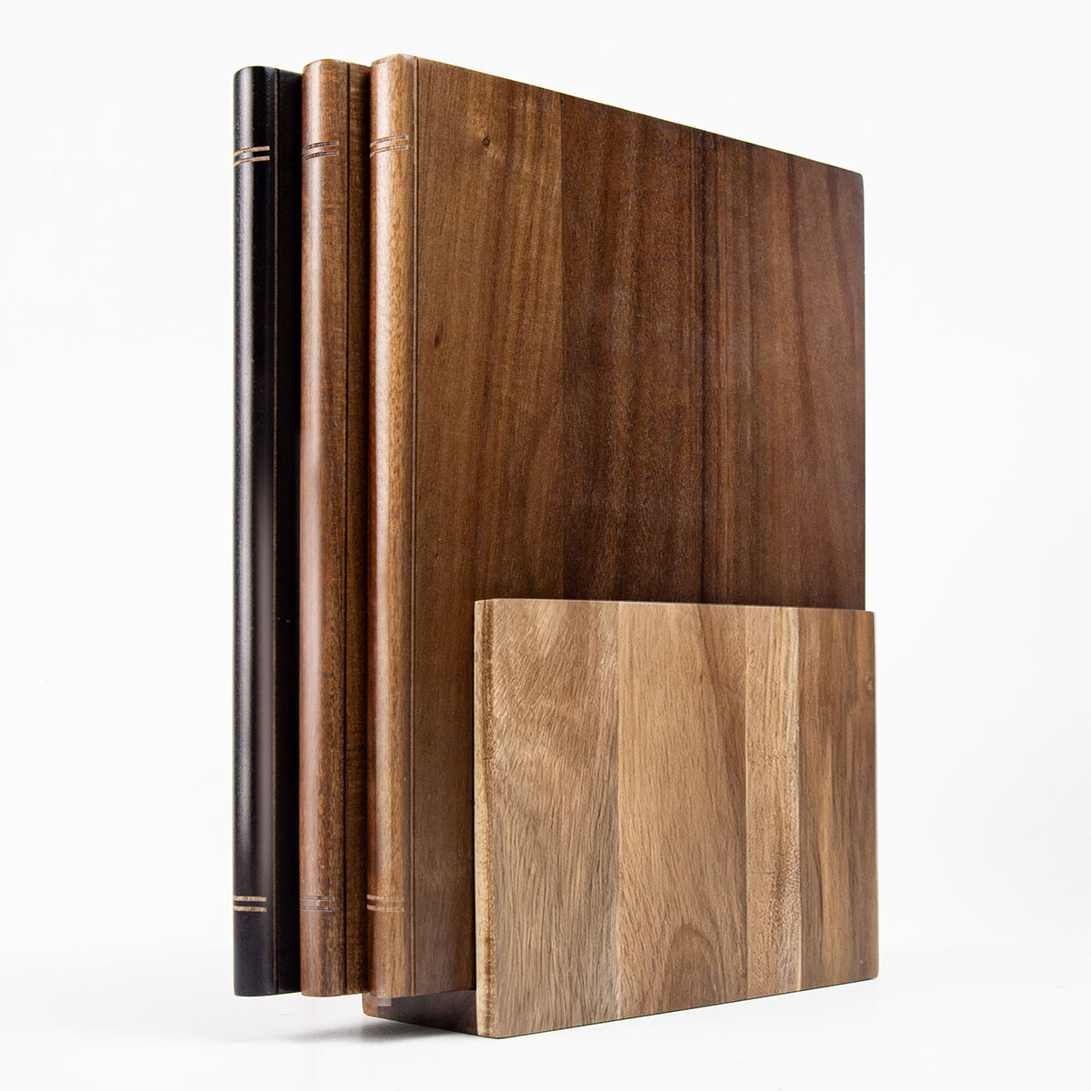 Acacia Wood Book-Style Cutting Board Set (3 Pieces & Stand) | FDA/LFGB Certified