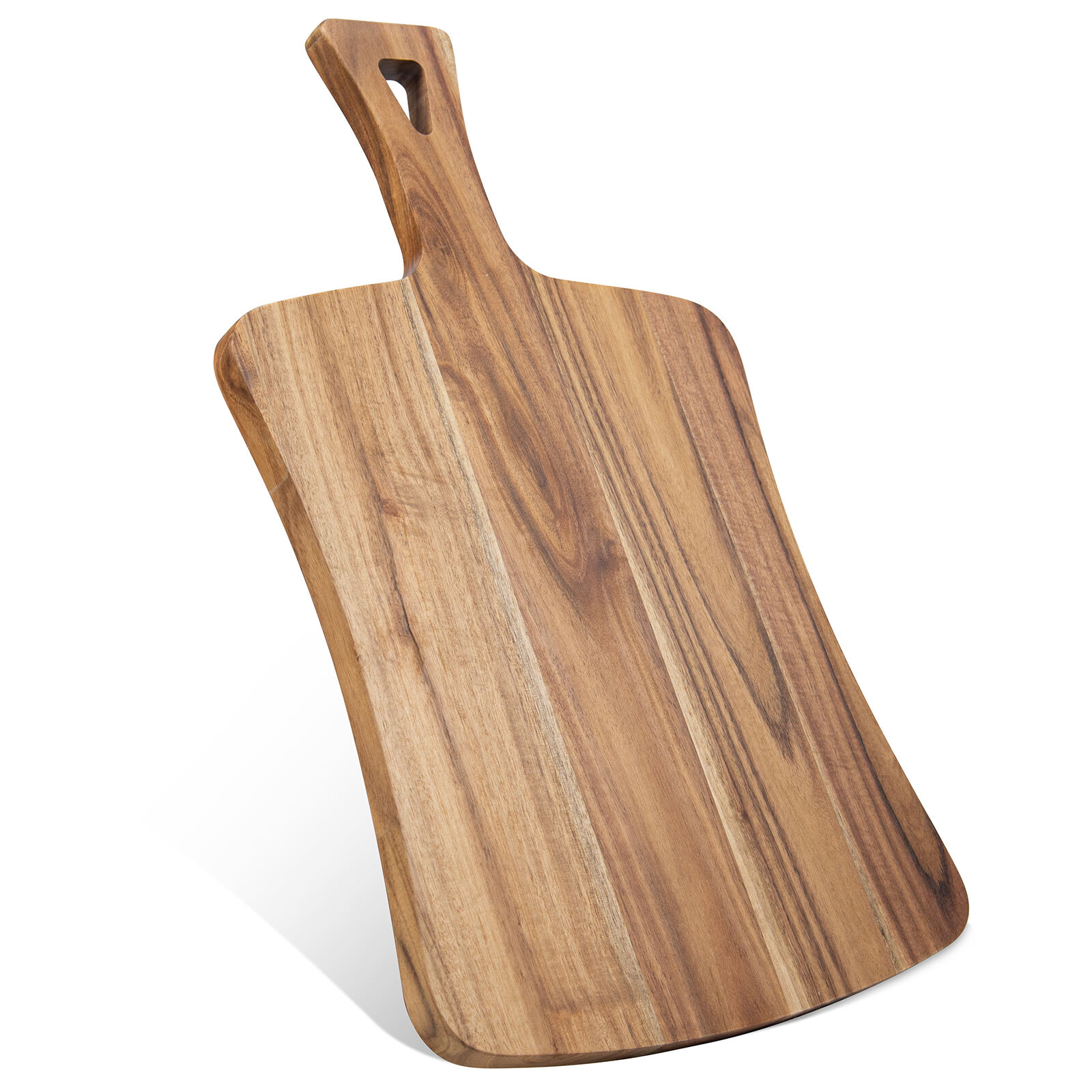 Planche à découper en bois d'acacia en forme de ventilateur avec poignée