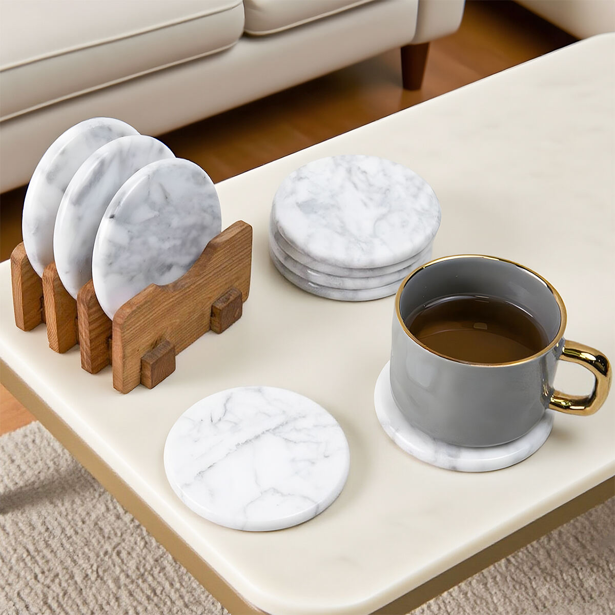 customizable marble coasters for bulk sale set with acacia wood stand oem fba ready-0