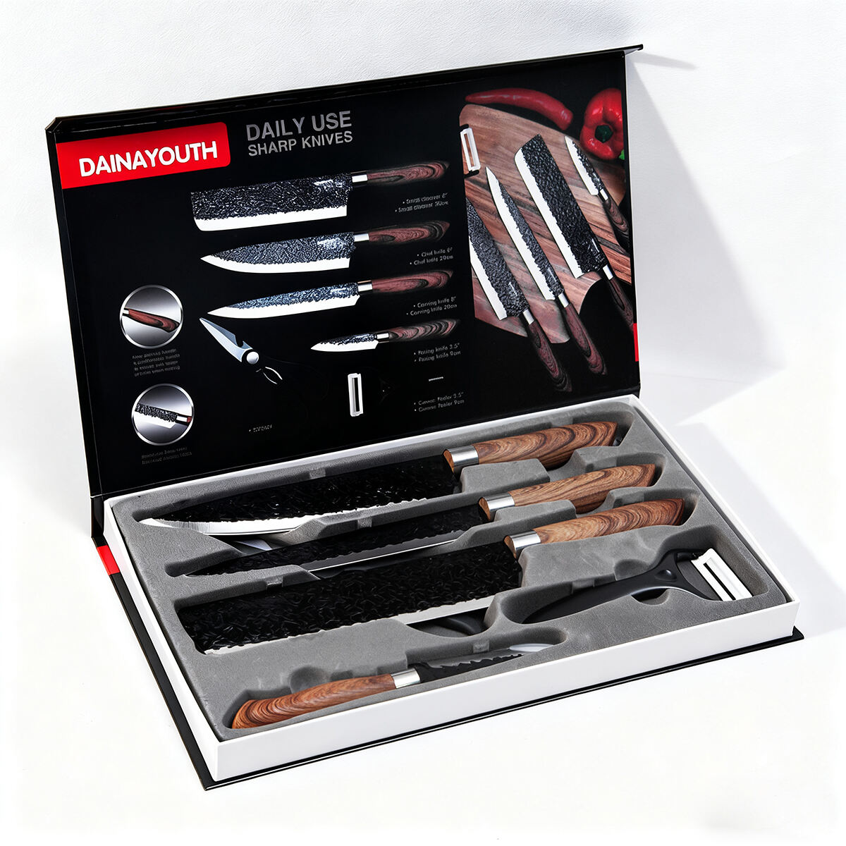 2Cr13 Stainless Steel 6-Piece Kitchen Knife Set with Wood Grain Handle