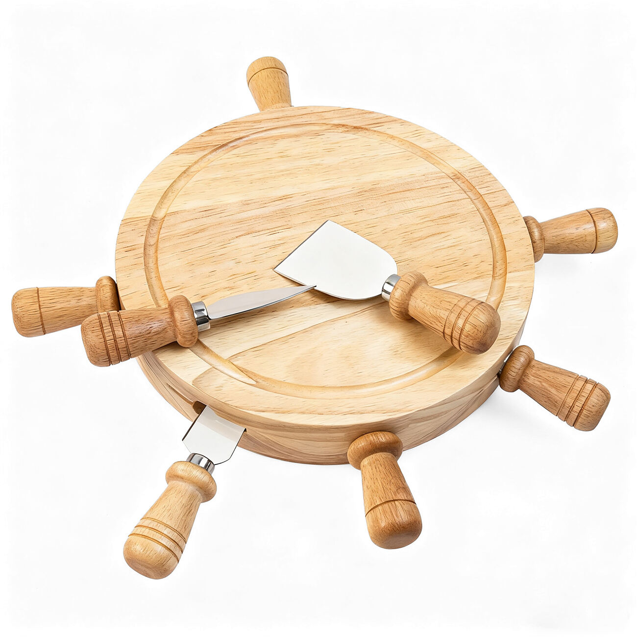 Rudder Design Charcuterie Board Set with Knives Rubberwood Cheese & Deli Serving Platter