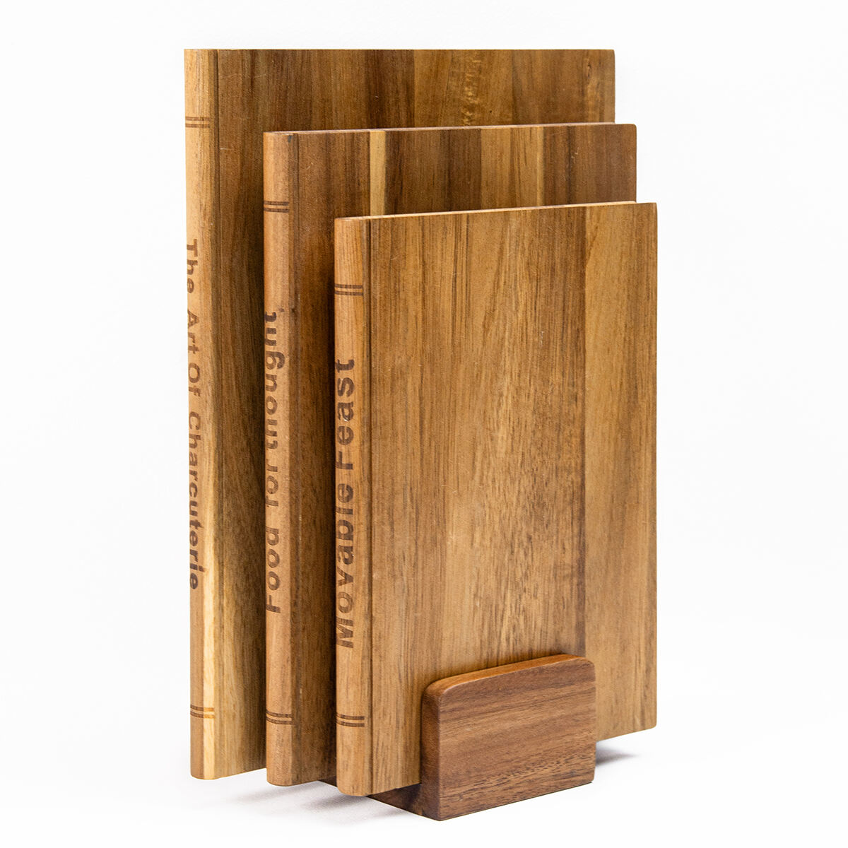 Acacia Wood Cutting Board Set with Stand - 3-Piece Book-Shaped Design for Kitchen Decor & Use