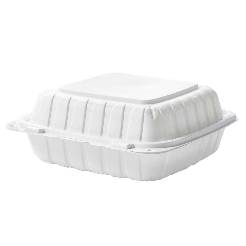 8''x 8'' 1 Compartment MFPP White Hinged Container Clamshell Take Out Food Container