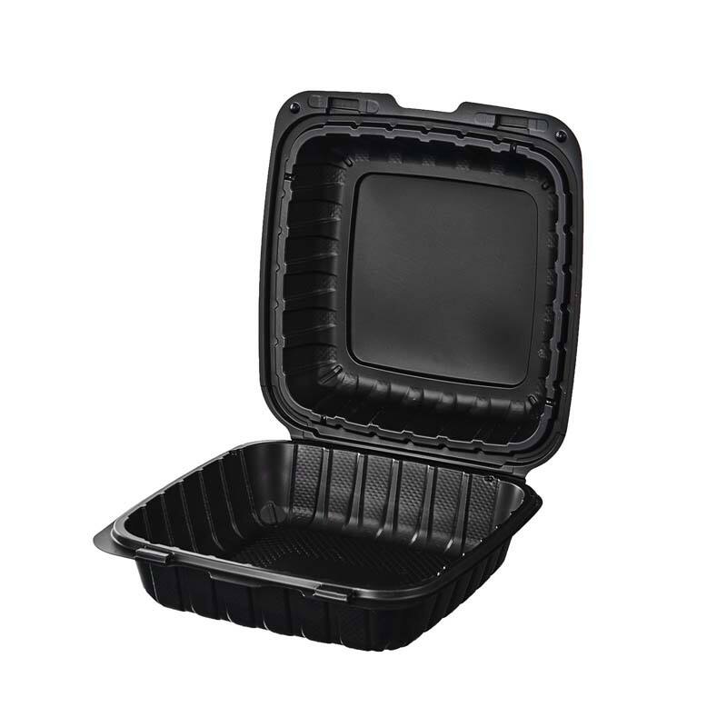 8''x 8'' 1 Compartment MFPP Black Hinged Container Clamshell Take Out Food Container