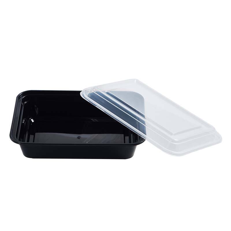 24 oz PP Plastic Microwavable Rectangular Black Disposable Takeout Food Containers With Lids