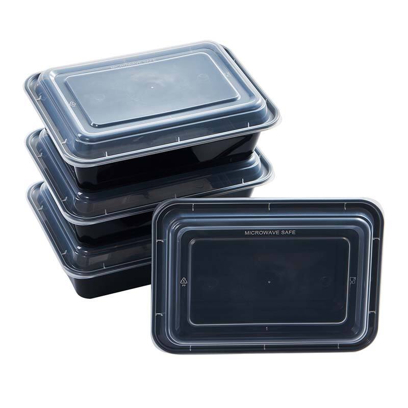 38 oz PP Plastic Microwavable Rectangular Black Disposable Takeout Food Containers With Lids