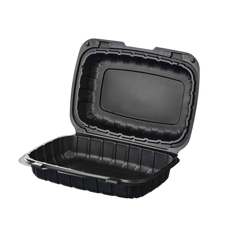 9''x 6'' 1 Compartment MFPP Black Hinged Container Clamshell Take Out Food Container