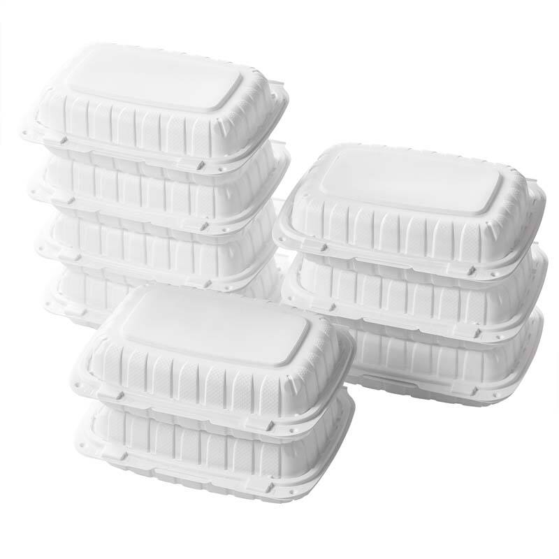 9''x 6'' 1 Compartment MFPP White Hinged Container Clamshell Take Out Food Container