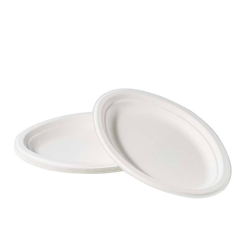 10'' x 12'' PFAS Free Bagasse Eco-Friendly Oval Plate