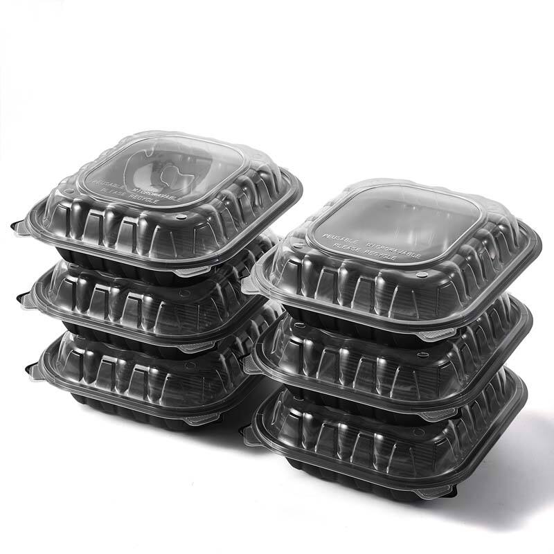 9''x 9'' 1 Compartment Black bottom with Clear Lid Hinged Container Take Out Food Container