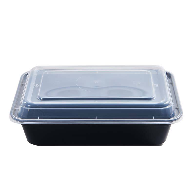 32 oz PP Plastic Microwavable Rectangular Black Disposable Takeout Food Containers With Lids