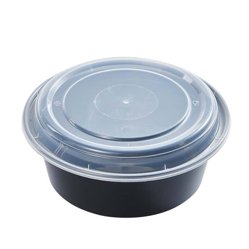 32 oz PP Plastic Microwavable Round Black Disposable Takeout Food Containers With Lids