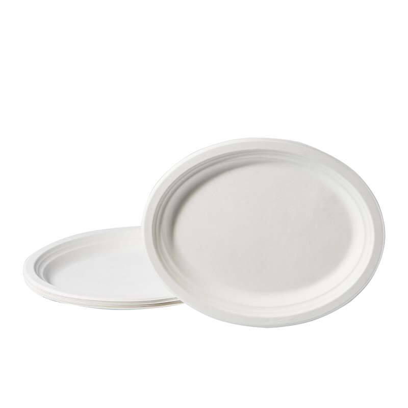 7.5'' x 10'' PFAS Free Bagasse Eco-Friendly Oval Plate