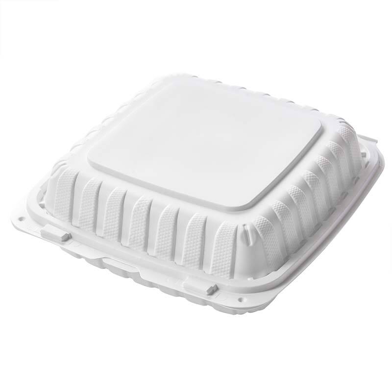 9''x 9'' 1 Compartment MFPP White Hinged Container Clamshell Take Out Food Container