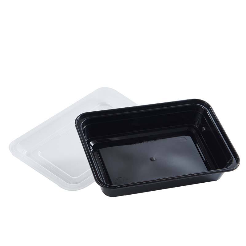 28 oz PP Plastic Microwavable Rectangular Black Disposable Takeout Food Containers With Lids