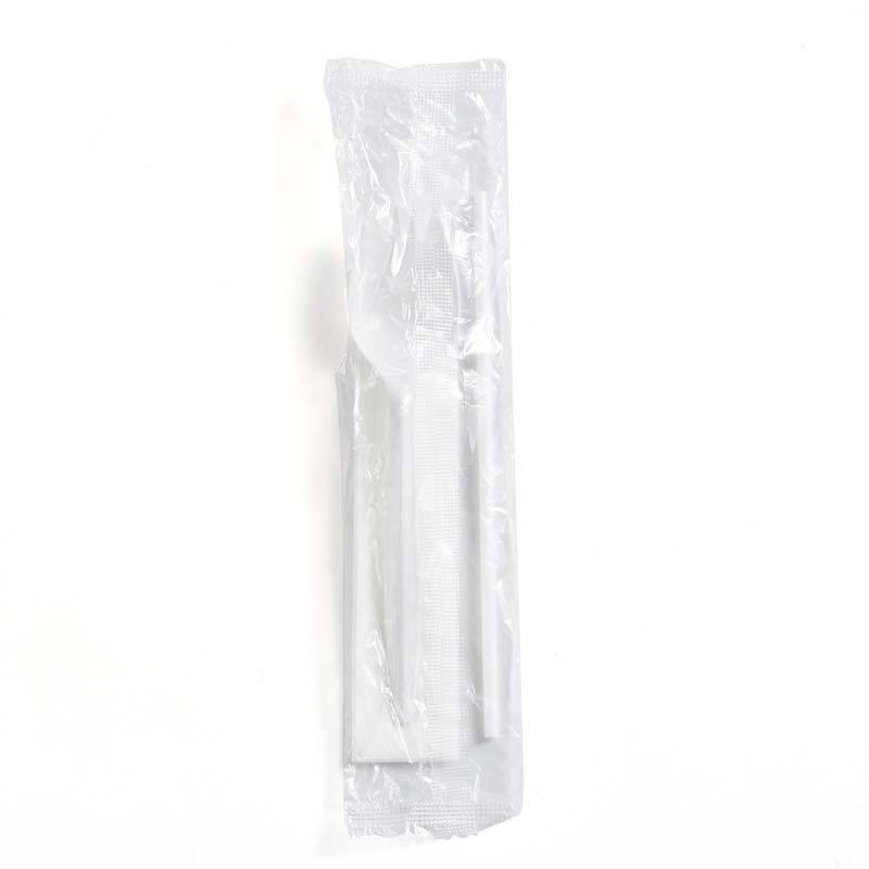 School Kit 2.5g PP Plastic Medium Weight Cutlery Kits White Spork Spoon Straw Napkin Set