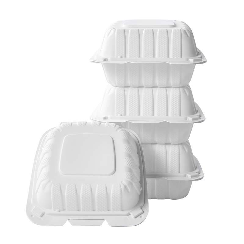 6''x 6'' MFPP White Hinged Container Clamshell Take Out Food Container