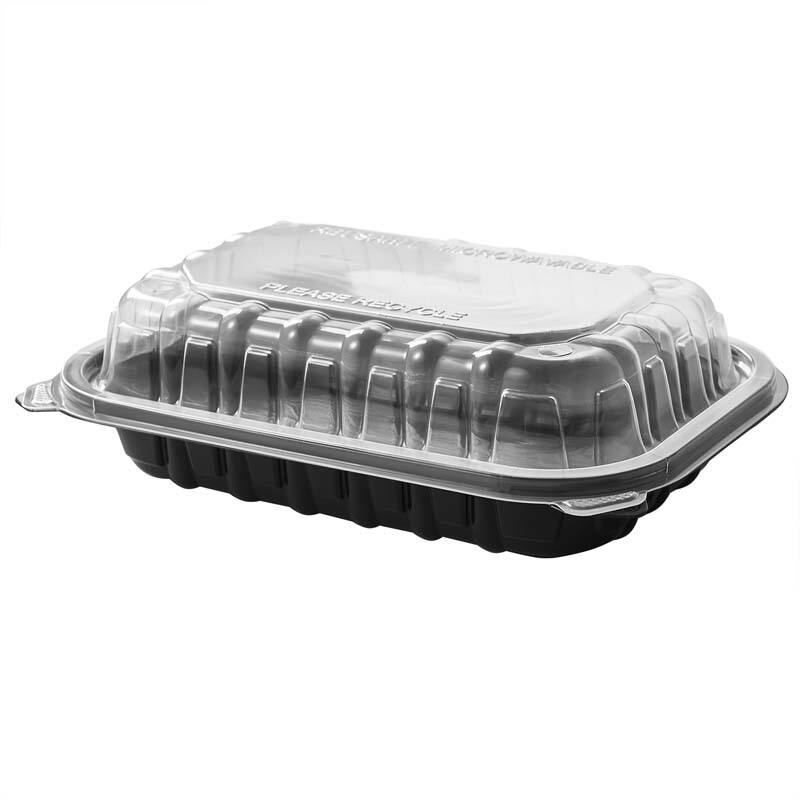 9''x 6'' 1 Compartment Black bottom with Clear Lid Hinged Container Take Out Food Container