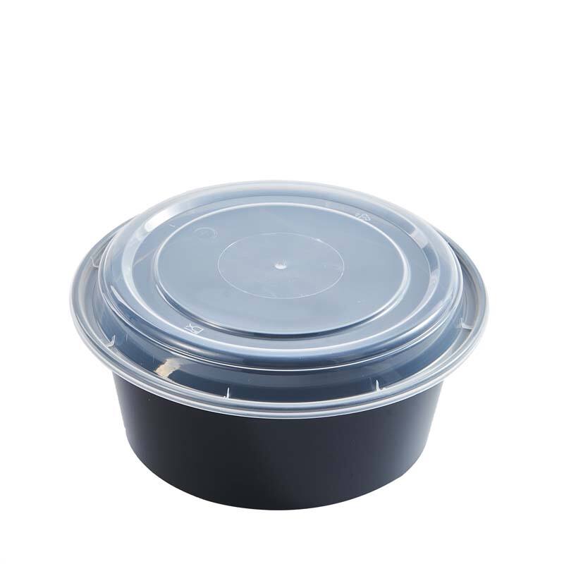 38 oz PP Plastic Microwavable Round Black Disposable Takeout Food Containers With Lids