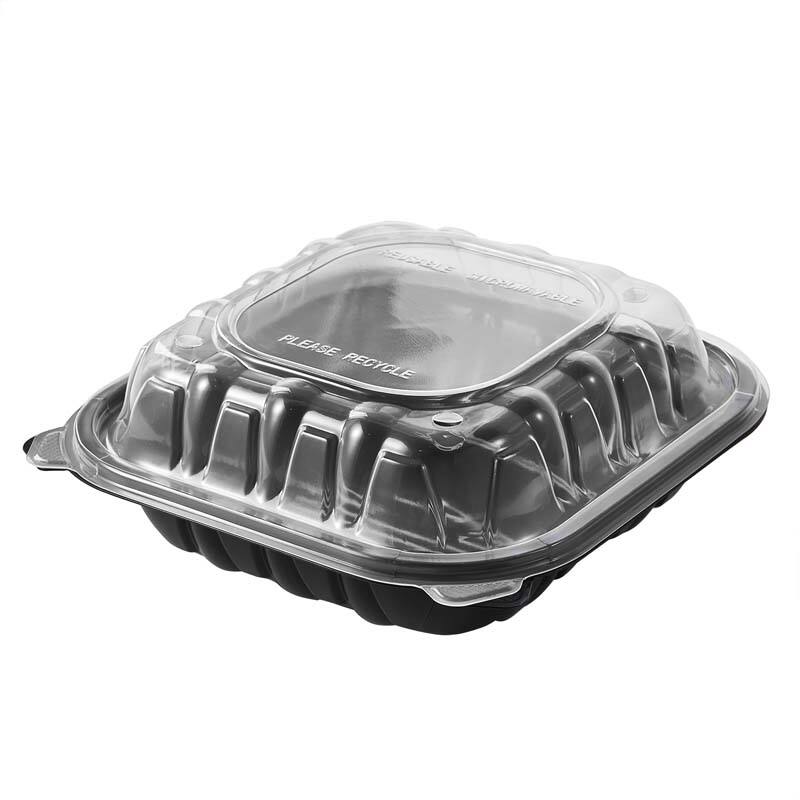 8''x 8'' 3 Compartment Black bottom with Clear Lid Hinged Container Take Out Food Container