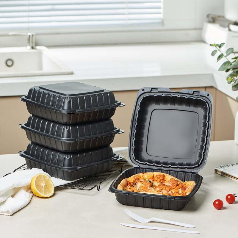 9''x 9'' 1 Compartimento MFPP Contenedor Negro con Bisagra Clamshell ...