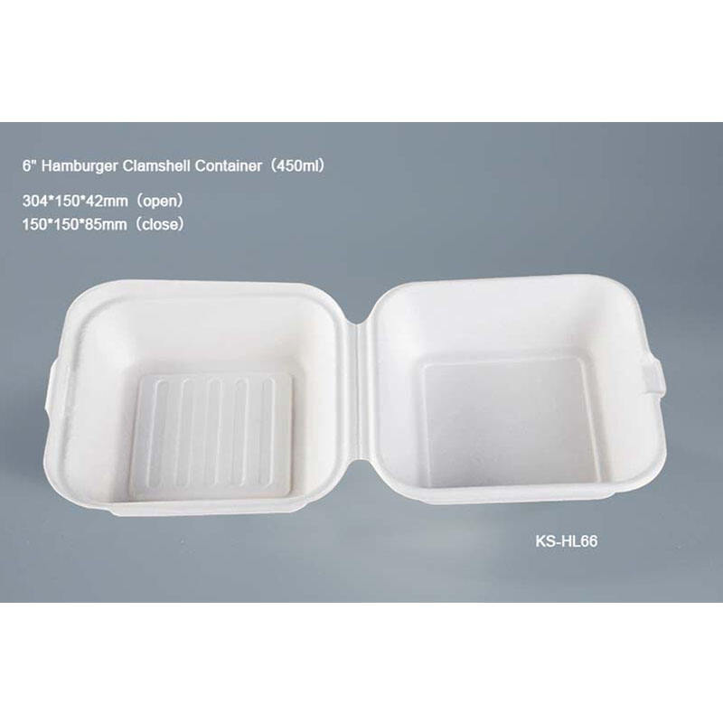 6'' x 6'' PFAS Free Compostable Bagasse Hinged Containers Biodegradable Clamshell Food Container