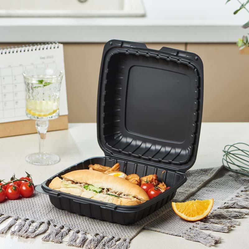 9''x 9'' 1 Compartimento MFPP Contenedor Negro con Bisagra Clamshell ...