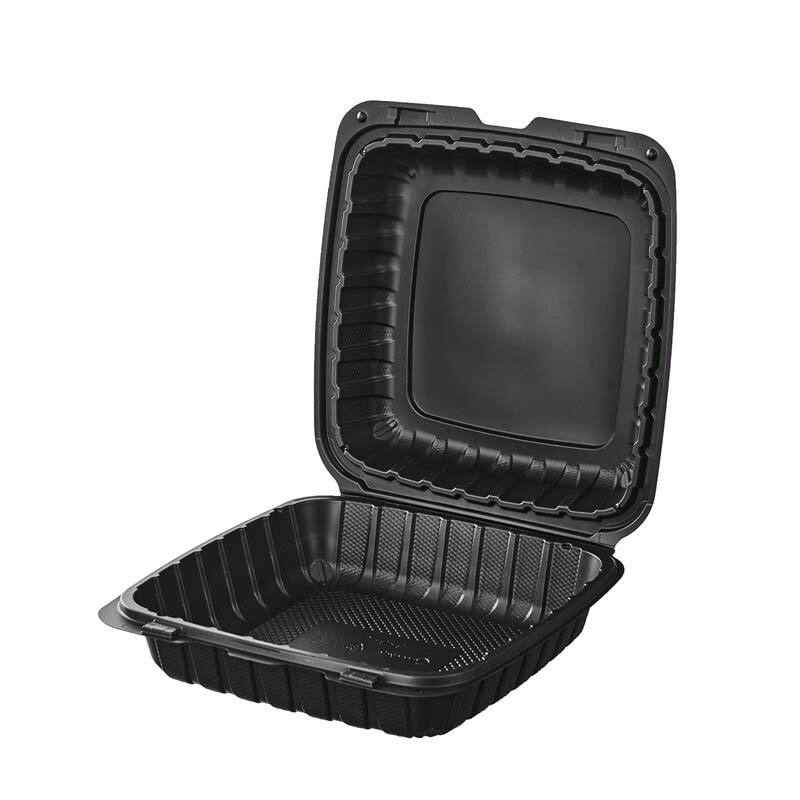 9''x 9'' 1 Compartment MFPP Black Hinged Container Clamshell Take Out Food Container