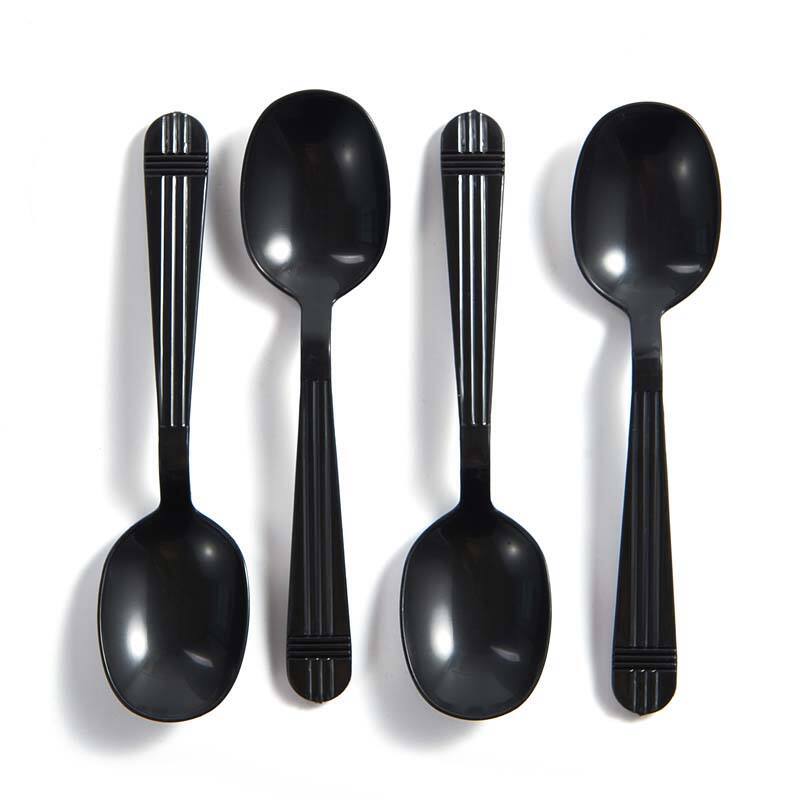 PP Plastic Heavy Weight Black Disposable Soup Spoon