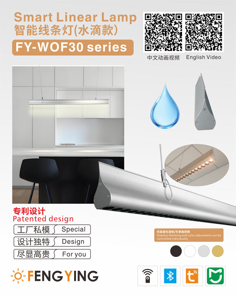 waterdrop style modern long metal aluminum hanging lamps height adjustable with remote control for office  home-0