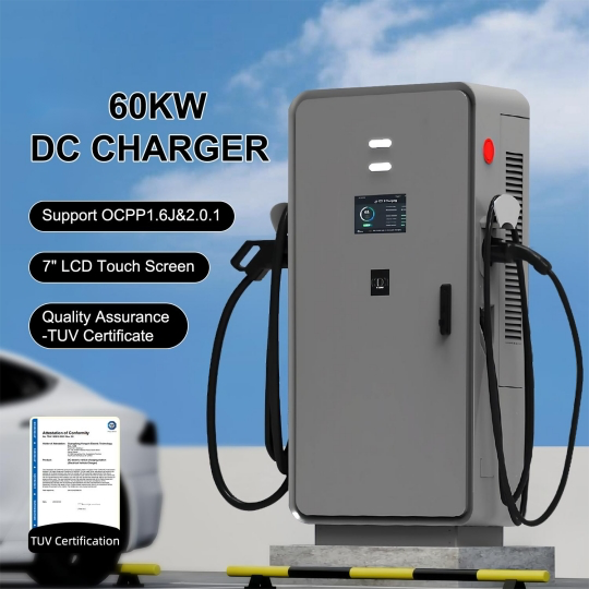 60kW High-Speed EV Charger Triple-Standard (CHAdeMO/CCS/GB/T) with Dual Plug – CE Compliant