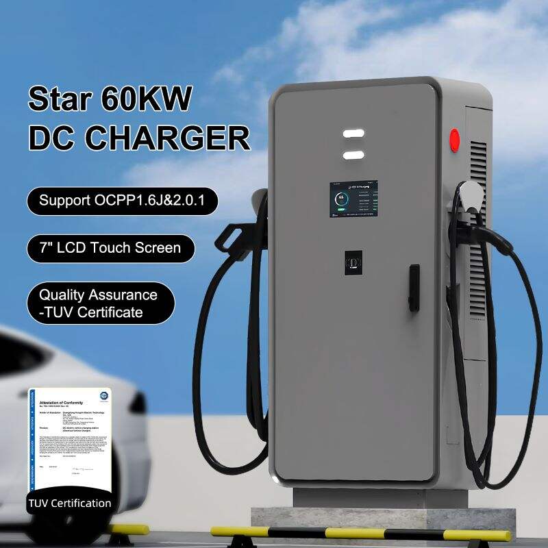 60kW rychlonabíječka pro EV vozidla s trojitým standardem (CHAdeMO/CCS/GB/T) s dvojitou zásuvkou – v souladu s normou CE