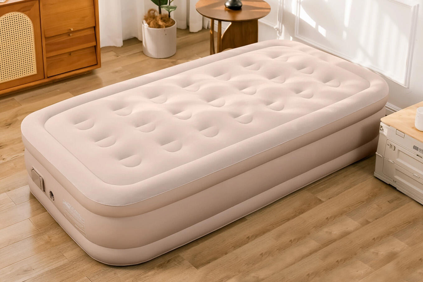 Inflatable Airbed With Built-In Rechargeable Pump Camping Twin Size Blow Up Air Bed Mattress