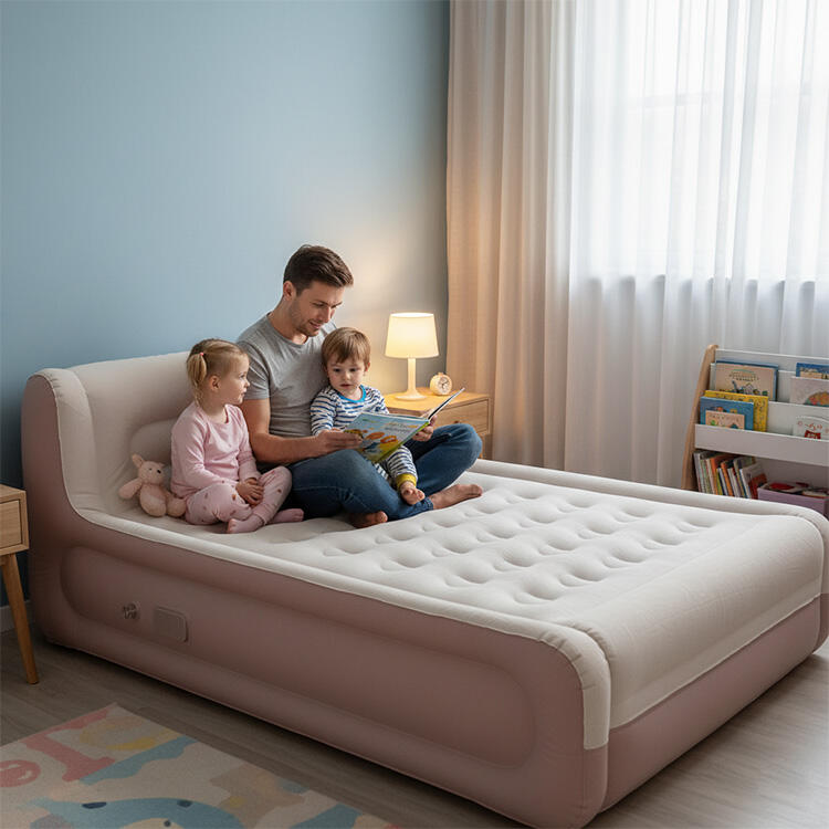 내장형 충전식 펌프가 있는 에어 캠핑 침대 및 헤드보드 포함 에어 매트리스