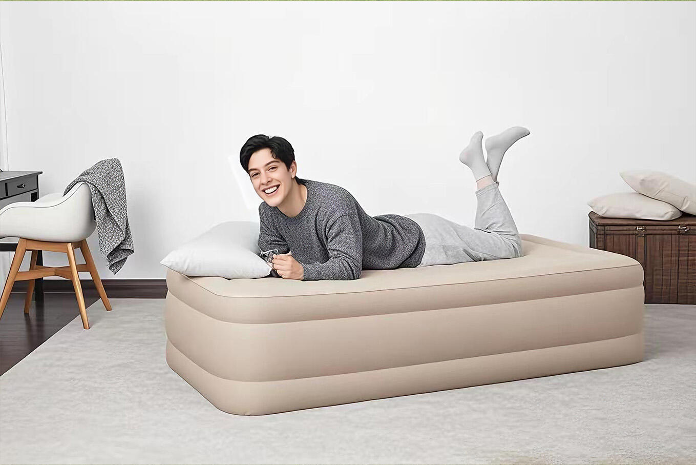 Inflatable Airbed With Built-In Rechargeable Pump Camping Twin Size Blow Up Air Bed Mattress