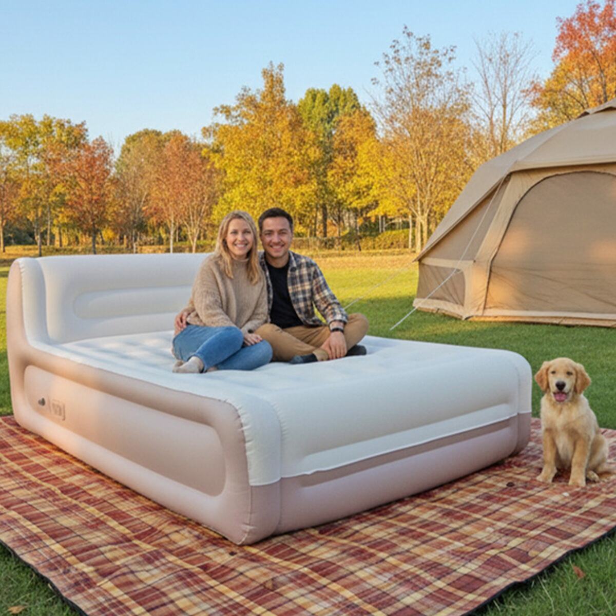 내장형 충전식 펌프가 있는 에어 캠핑 침대 및 헤드보드 포함 에어 매트리스