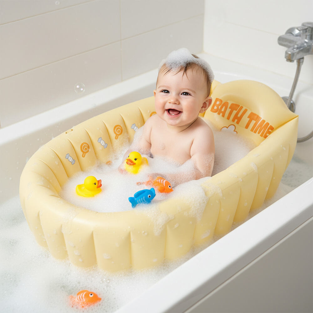 Banheira Infantil Inflável Dobrável com Assento Seguro Anti-derrapante e Chifre de Sela