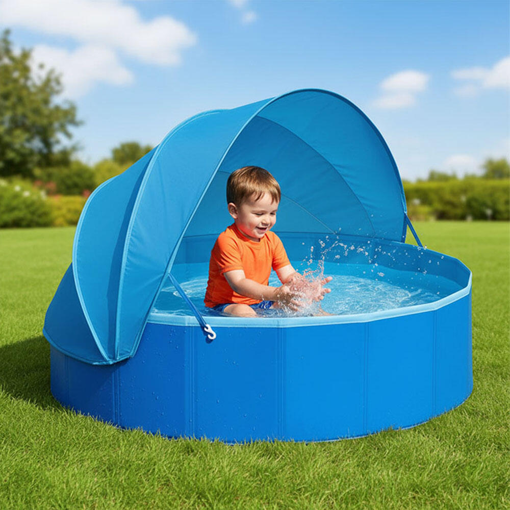 Aangepast opvouwbaar kinderzwembad, rond van vorm, buiten-speelbad met zonnescherm