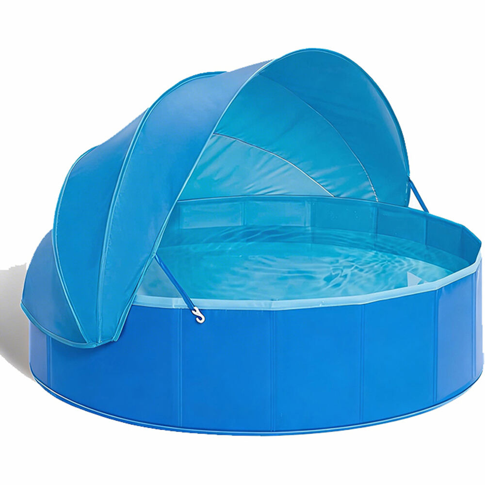 Aangepast opvouwbaar kinderzwembad, rond van vorm, buiten-speelbad met zonnescherm