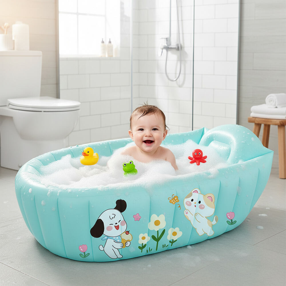 Banheira Infantil Inflável Dobrável com Assento Seguro Anti-derrapante e Chifre de Sela