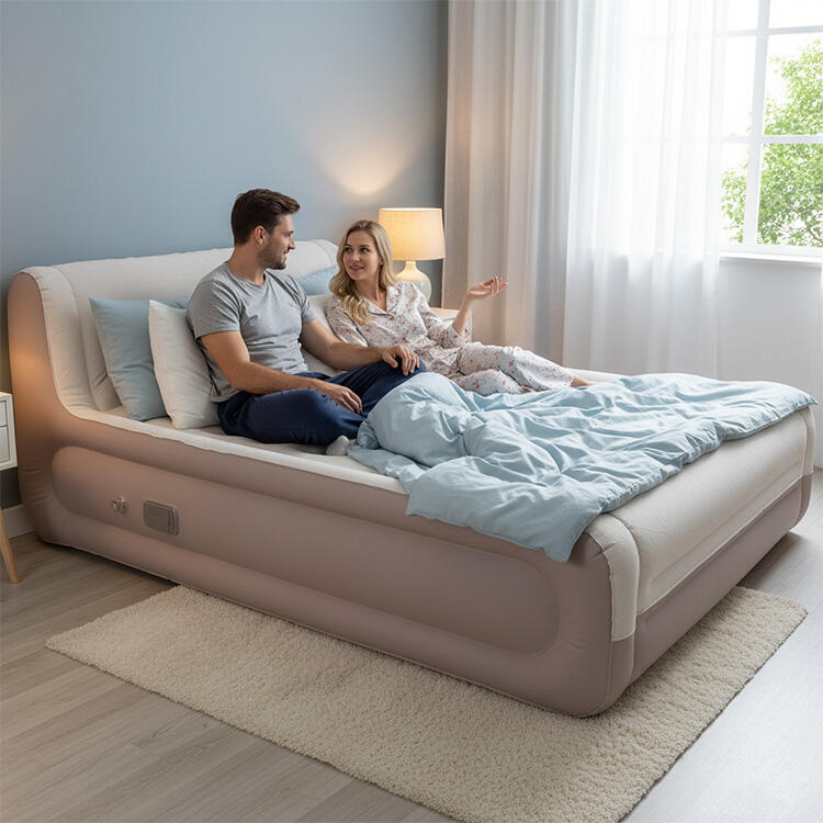 내장형 충전식 펌프가 있는 에어 캠핑 침대 및 헤드보드 포함 에어 매트리스