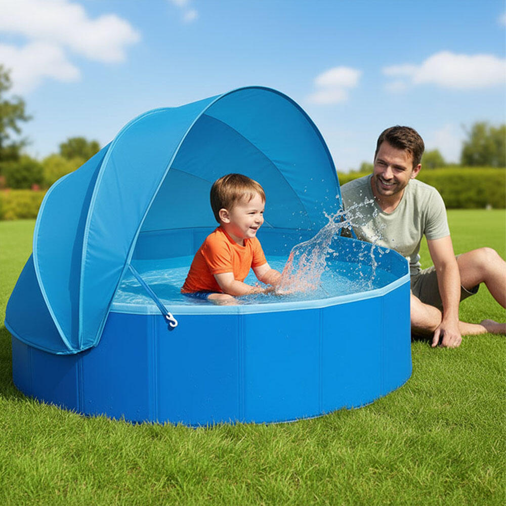 Aangepast opvouwbaar kinderzwembad, rond van vorm, buiten-speelbad met zonnescherm