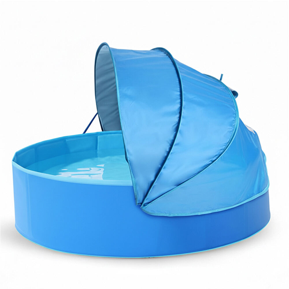 Aangepast opvouwbaar kinderzwembad, rond van vorm, buiten-speelbad met zonnescherm