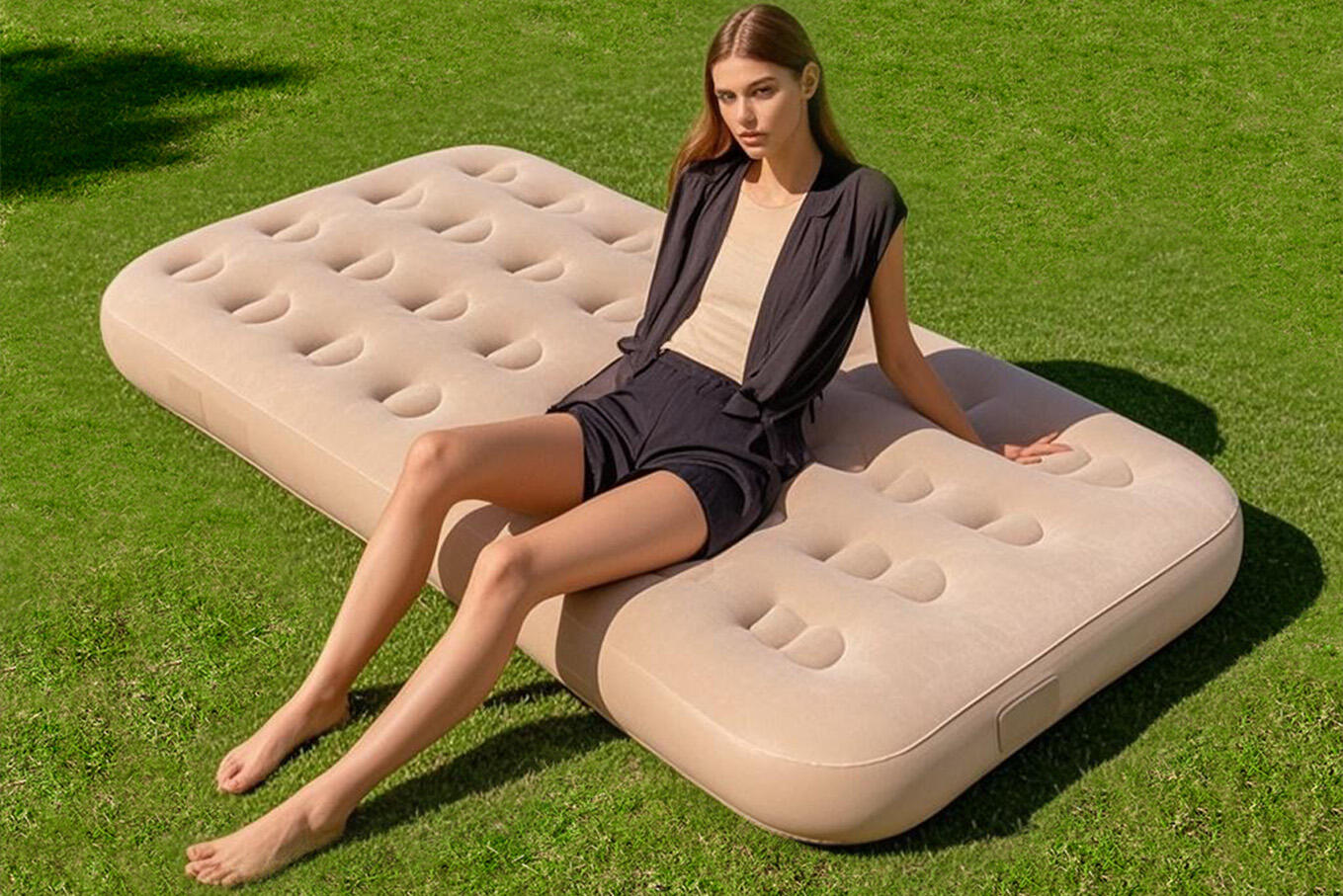 Inflatable Air Bed With Built In Rechargeable Detachable Pump Twin Size Foldable Air Bed