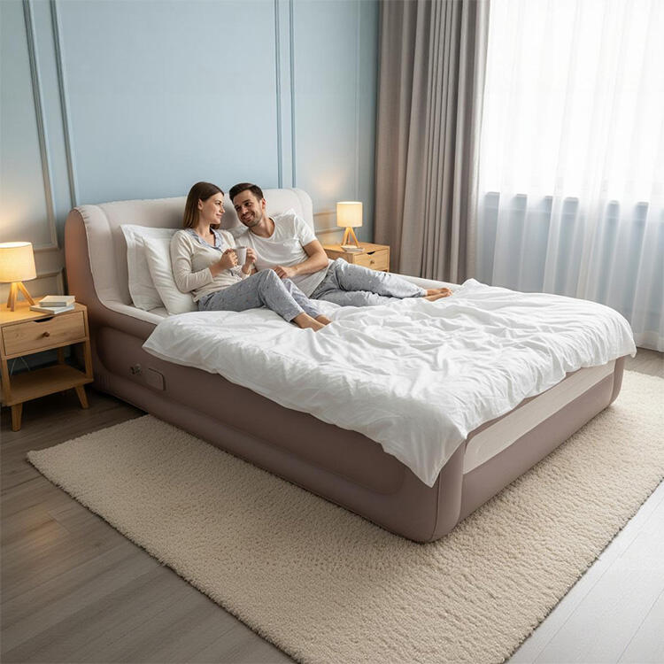 내장형 충전식 펌프가 있는 에어 캠핑 침대 및 헤드보드 포함 에어 매트리스