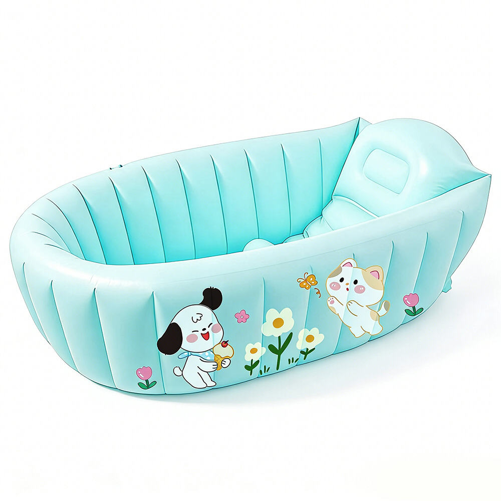 Banheira Infantil Inflável Dobrável com Assento Seguro Anti-derrapante e Chifre de Sela